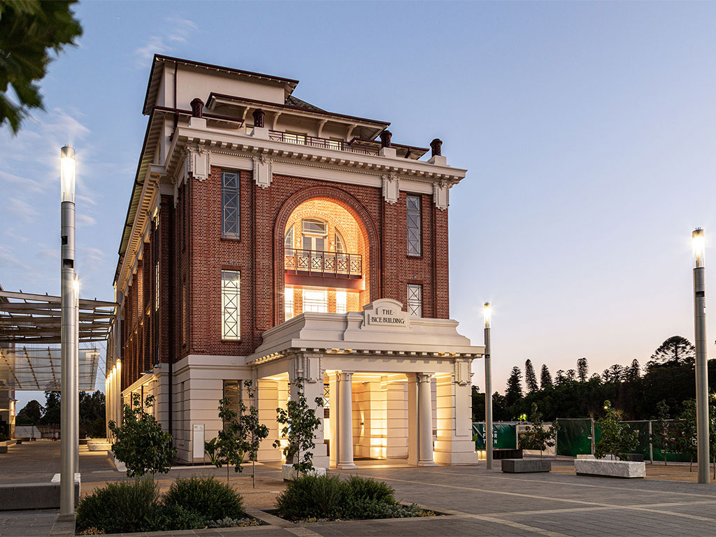 The Bice Building at twilight — Lot Fourteen Adelaide