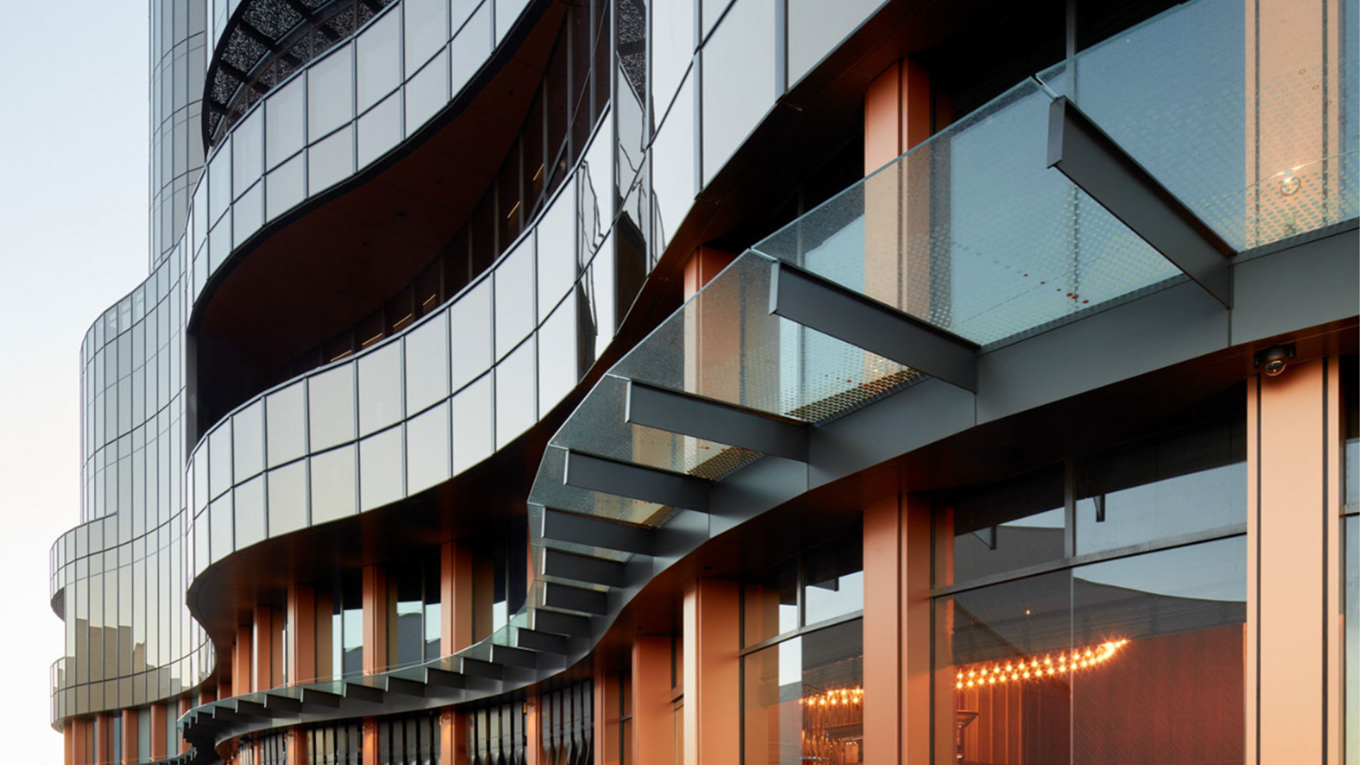 SkyCity Adelaide Casino facade detail — copper and glass exterior