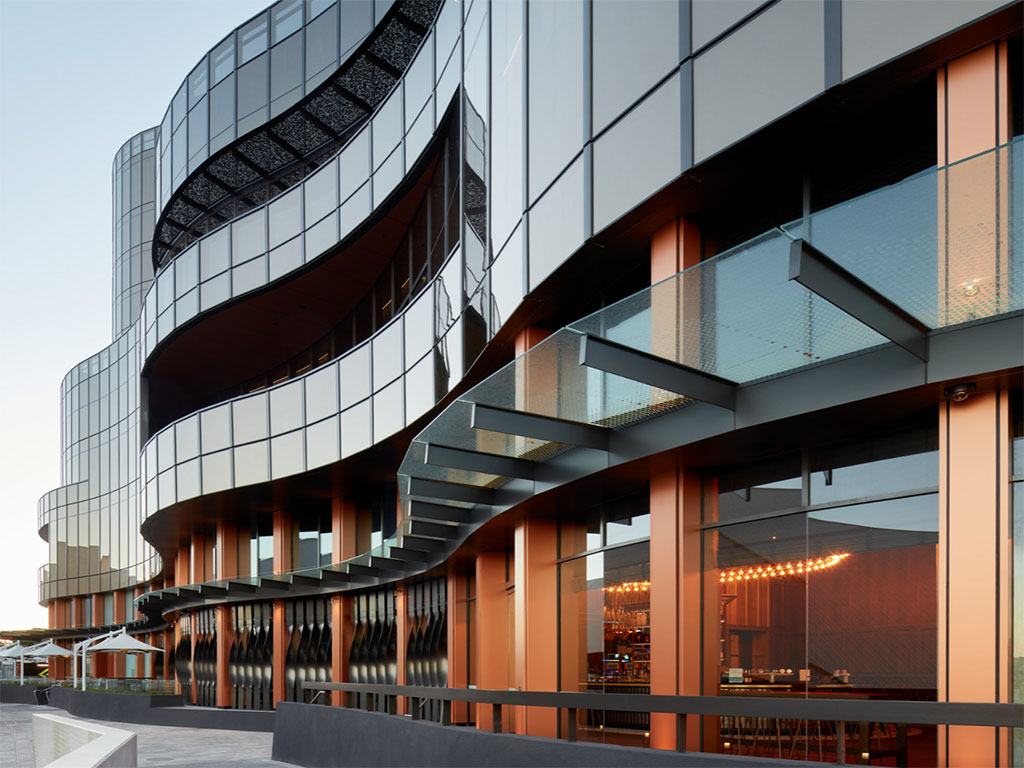 SkyCity Adelaide Casino lower level exterior — polished concrete works