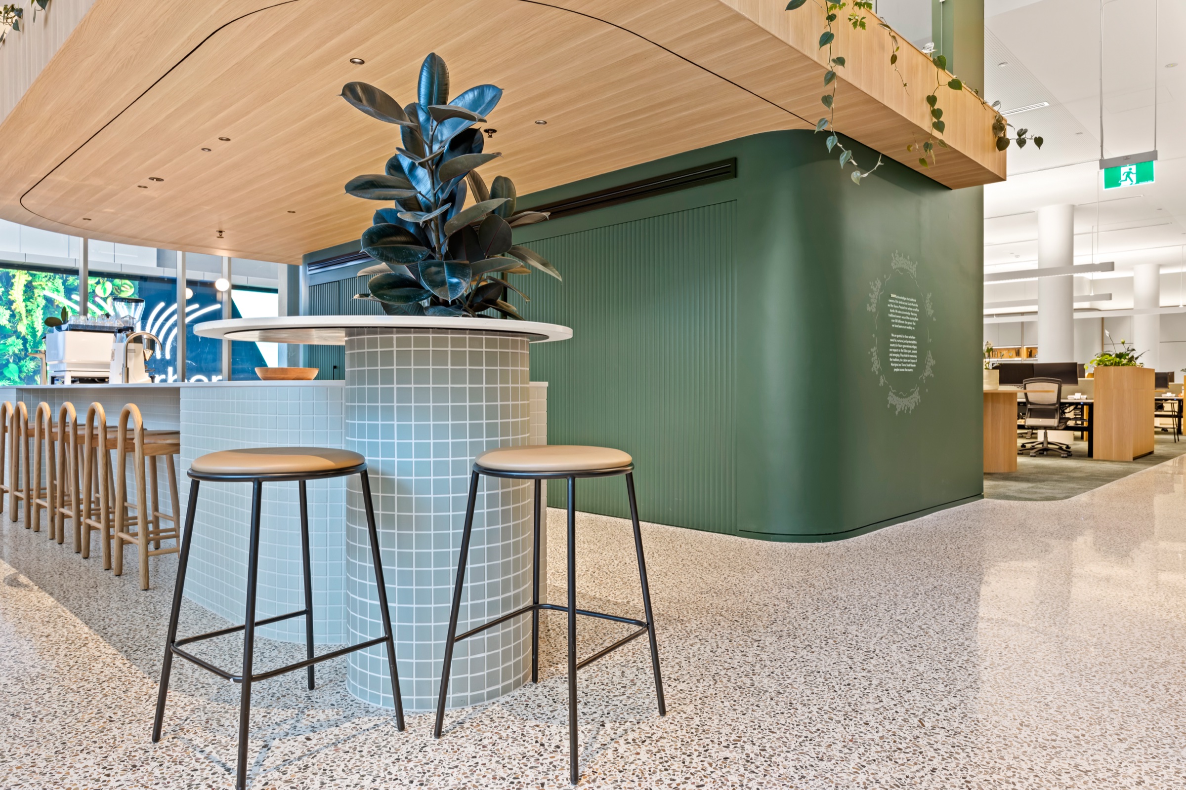 Open-plan office polished concrete flooring