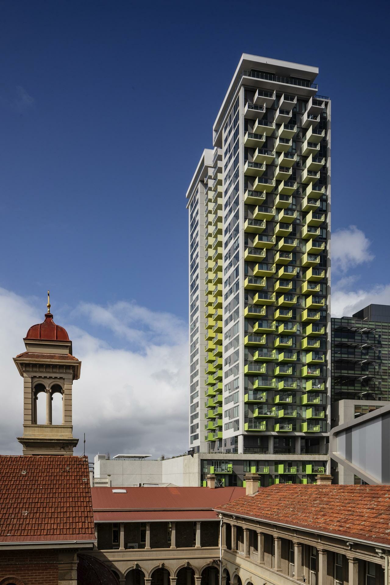 Kodo Apartments Adelaide — tower and heritage streetscape