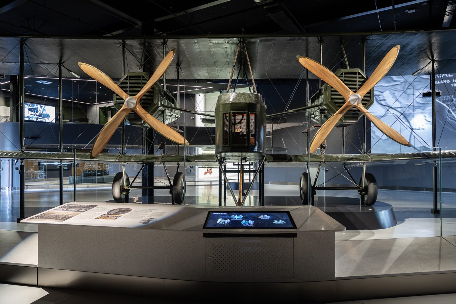 Head-on view of Vickers Vimy biplane — Adelaide Airport Vickers Vimy Exhibition Space